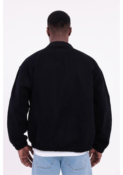 Freemen Erkek Basic Gabardin Kumaş Fermuarlı Oversize Mevsimlik Polo Yaka Ceket Siyah