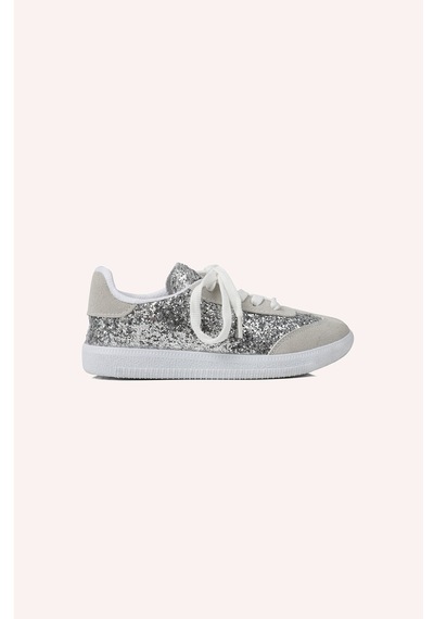 Panço Kız Çocuk Bağcıklı Simli Gümüş Sneaker 2422gk10011 Gri