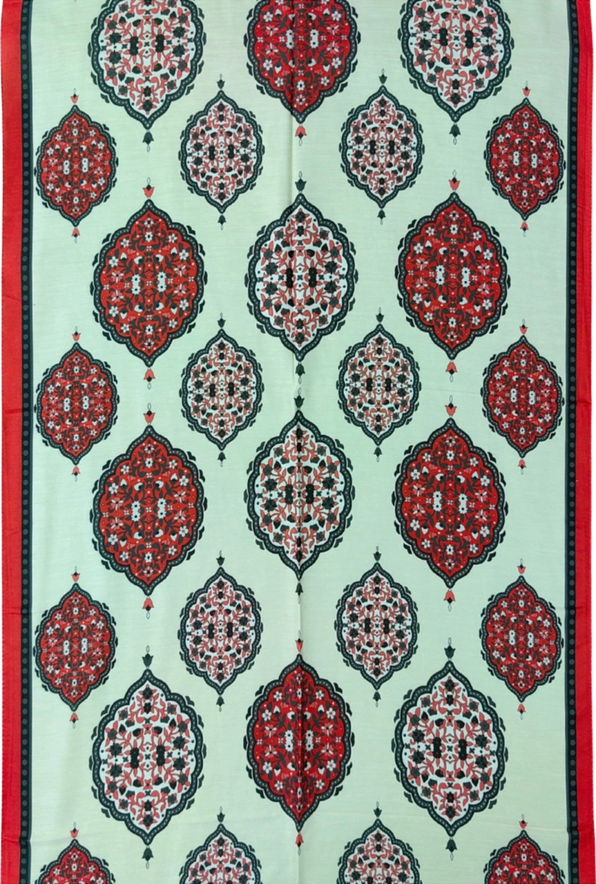 Mim Eşarp Işıl İpek Soft Pamuklu Etnik Desenli Şal 75x190 Cm Kırmızı