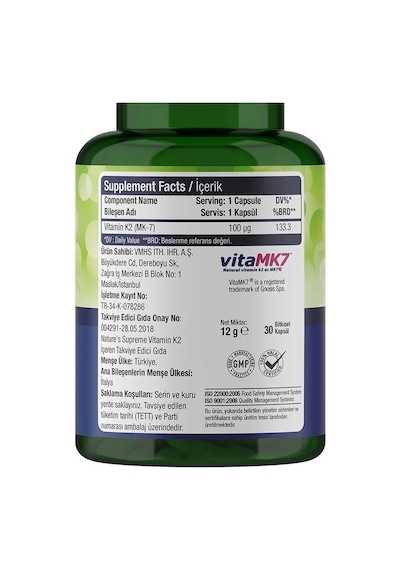 Natures Supreme Vitamin K2 100 Mcg 30 Kapsül Aromasiz