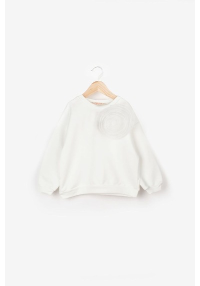 Le Mabelle Ekru Gül Aksesuarlı Uzun Kollu Kız Çocuk Sweatshirt - Elisa Ekru
