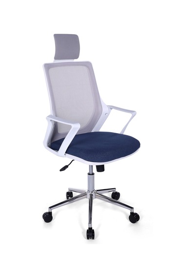 Ofisbazaar Alf Beyaz Fileli Yönetici Koltuğu Ergonomik Başlıklı Ofis Koltuğu Mavi/gri Gri