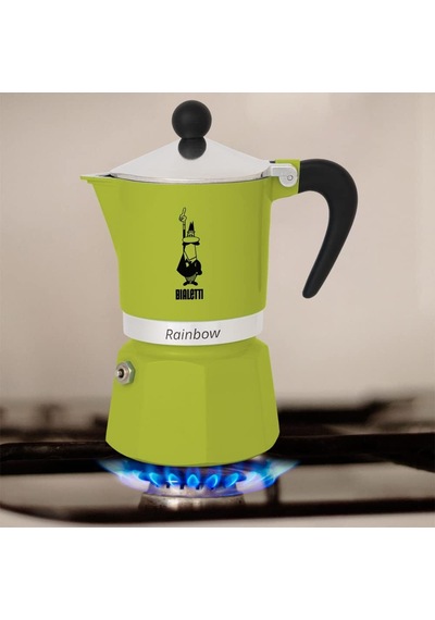 Rainbow: 1 Cup Ocak Üstü Espresso Pişirici - 60ml - Yeşil Renk - Alüminyum Gövde - Patentli Güvenlik Valfi - Tüm Ocak Türleri İçin Uygundur İndüksiyon Hariç