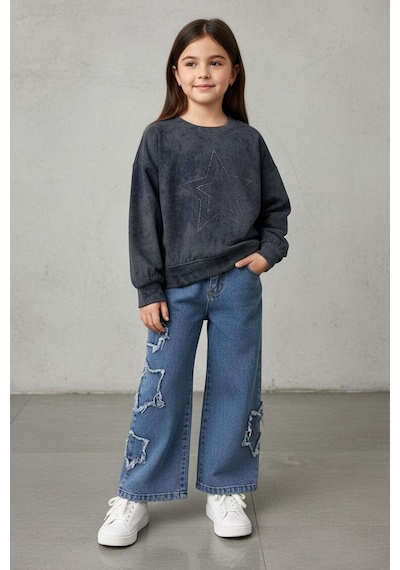 Miniğimin Cicileri Minigimin Cicileri Yıldız Taşlı Detaylı Sweatshirt Yıldız Detay Jean Pantolonlu 2 Li Kız Çocuk Takım - Füme Miniğimin Cicileri Minigimin Cicileri Yıldız Taşlı Detaylı Sweatshirt Yıldız Detay Jean Pantolonlu 2 Li Kız Çocuk Takım - Füme