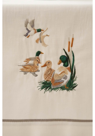 Kuş Nakışlı Runner 50x130 Cm Krem