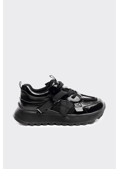 Derinet Bağcıklı Günlük Kadın Sneaker Siyah Siyah