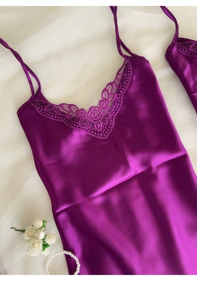 Mh Moony Homewears 3'lü Saten Mor Yakut Mor