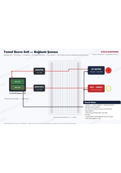 Temel Devre Seti - Breadboard, Pil Kutusu, Motor, Pervane, Duy-ampul, 2 Anahtar - Standart