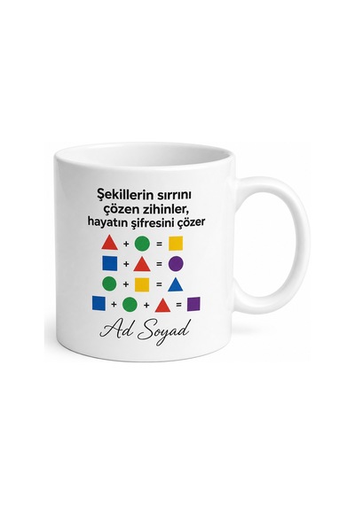 Resfebe Çözenlere Görsel Zeka Şekillerin Sırrı Esprili Seramik Kupa Bardak Hediye Beyaz / Çok Renkli