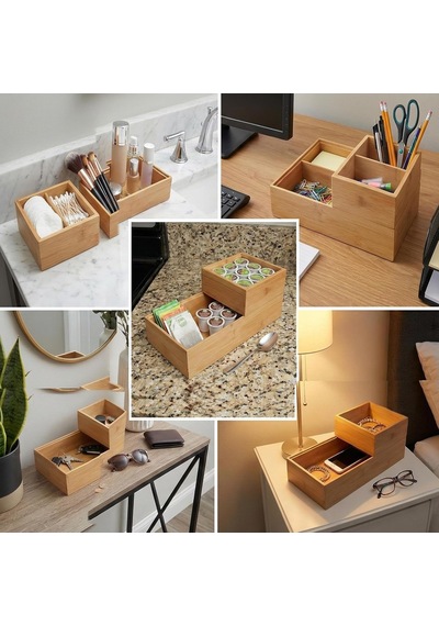 Deconox 2'li Çok Amaçlı Bambu Organizer Set - Büyük Ve Küçük Boy Banyo, Mutfak Ve Ofis Düzenleyici Kutu - Ahşa Diğer