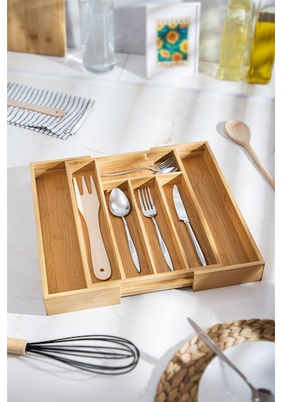 Bambu Ayarlanabilir Çekmece İçi Kaşıklık & Çekmece İçi Organizer Karışık Renkli