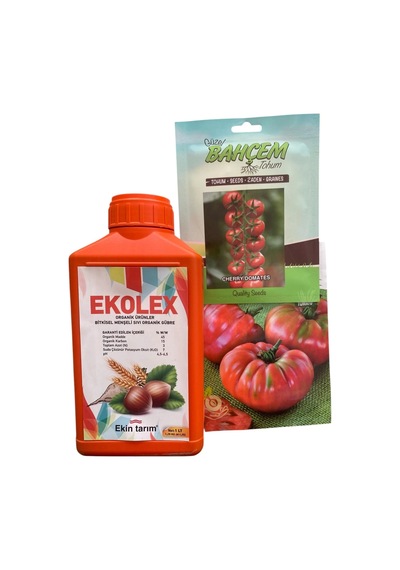 Çoklu Set Ekolex Sıvı Bitkisel Menşeli Organik Gübre Köy Domatesi Tohumu Çeri Domates Tohumu 10gr 1.2 KG