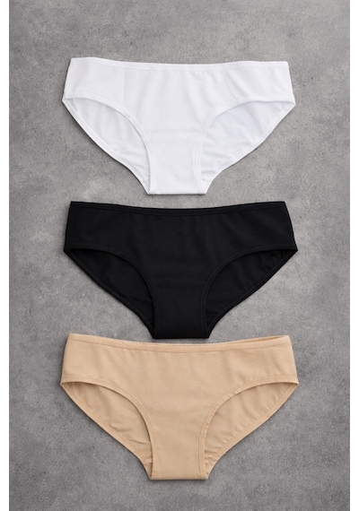 Demirsa Boutique Kadın Modal Bikini Külot 3 Lü Set Siyah Beyaz Ten Rengi Siyah-Beyaz-Ten