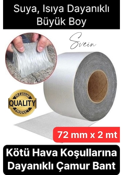 72 Mm X 2 Mt Su Geçirmez Sızdırmaz Çatı Boru Dayanıklı Çamur Sakız Bant Alüminyum Tamir Bandı