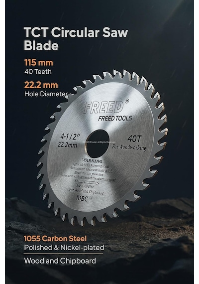 Tct Daire Testere Diski, 115 Mm, 40 Diş, 22.2 Mm Delik Çapı, 1055 Karbon Çelik, Krom Vanadyum Y