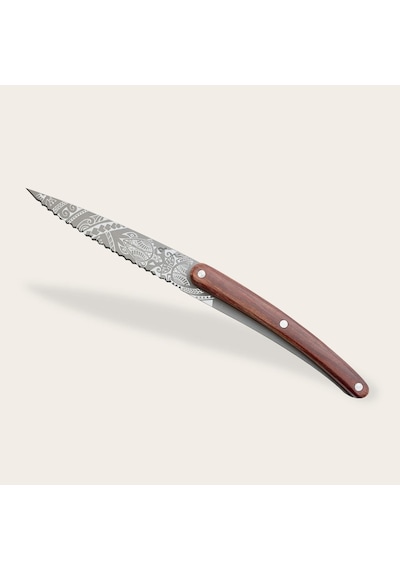2 Deejo Paring Knives, Olive And Coral Wood / Polynesian And Pacific Kahverengi