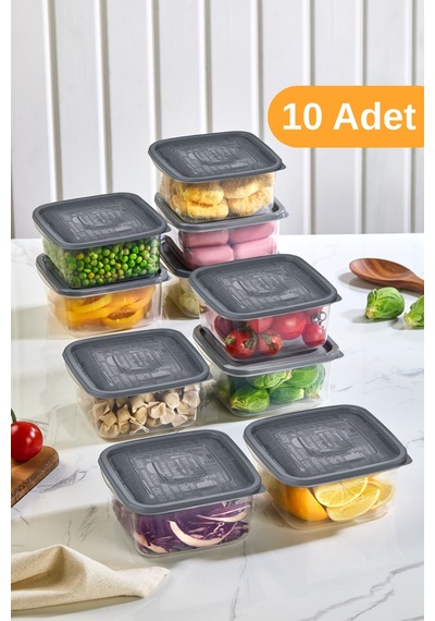 Esti 10 Adet - 936ml Büyük Kapaklı Gıda Saklama Kabı Buzdolabı Düzenleyici Kahvaltılık - 12x12x6,5 Cm Şeffaf