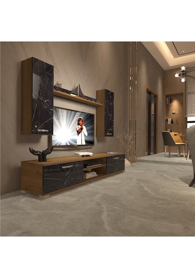 Decoraktiv Eko 5d Mdf Dvd Tv Ünitesi Tv Sehpası Pera - Siyah Mermer