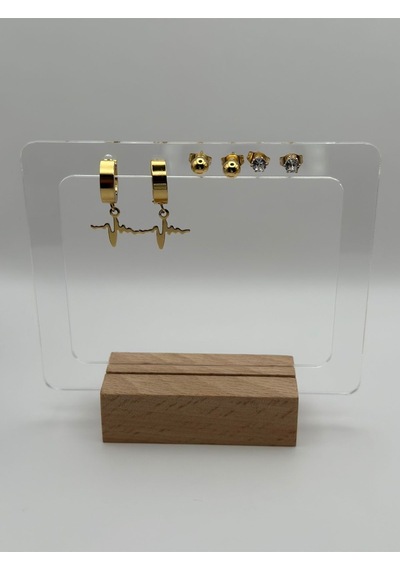 Arnes Jewelry Çelik Zirkon Taşlı Kalp Ritmi Küpe - 4 Çift Set Ar401nes Gold