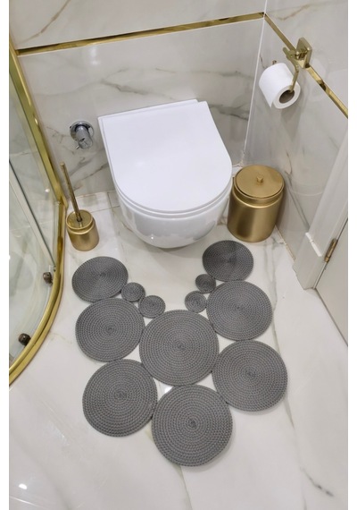 El Yapımı Bohem Jüt, Hasır, Paspas, Banyo Paspası, Klozet Önü Paspası, Klozet Paspas, Çift Taraflı Gri