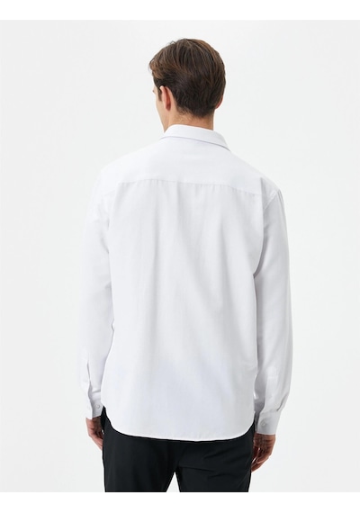 Koton 4sam60014hw 000 Beyaz Erkek Dokuma Pamuk Uzun Kollu Basic Gömlek Beyaz