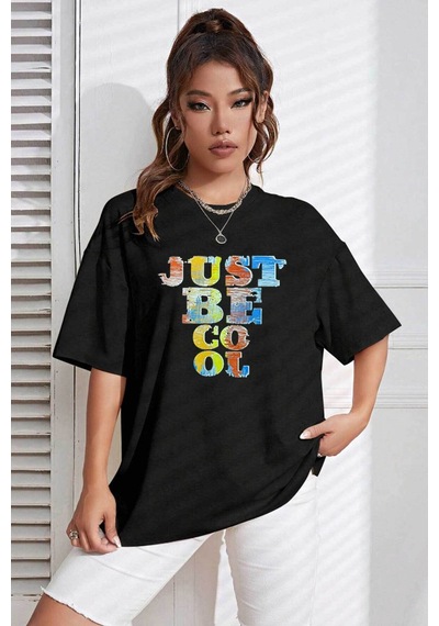 Medinenur Unisex Just Be Cool Baskılı Tshirt Siyah