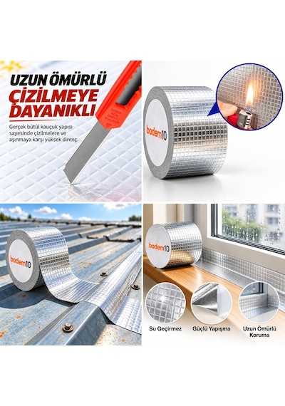 Tr 3 Adet Çatı İzolasyon Bandı 148 Mm 2 Metre Su Sızdırmazlık Geçirmezlik Yalıtım Çamur Tamir Çatlak Boru Ba