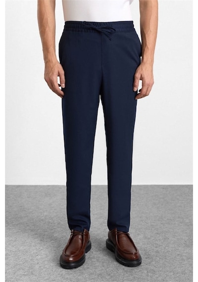 Süvari Lacivert Slim Düz Twill Lastikli Jogger Pantolon Spn2020500028-m09