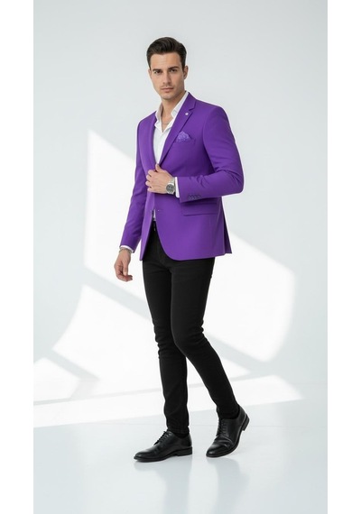 Plus Scorpion Erkek Mono Yaka Tek Düğmeli Çift Yırtmaçlı Blazer Ceket Premium Dokuma Kumaş, 8 Renk Mor Plus Scorpion Erkek Mono Yaka Tek Düğmeli Çift Yırtmaçlı Blazer Ceket Premium Dokuma Kumaş, 8 Renk Mor