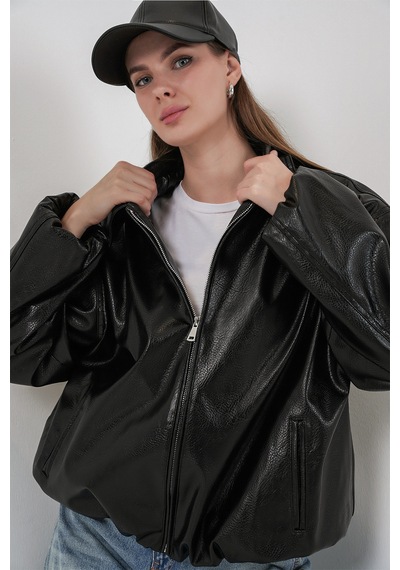 Bigdart Kadın Oversize Suni Deri Ceket 1049 - Siyah