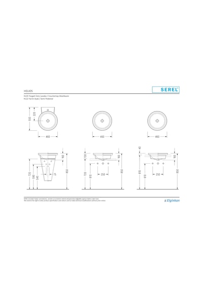 Serel Helios 46 CM Tezgah Üstü Çanak Lavabo Hl35D x s110H