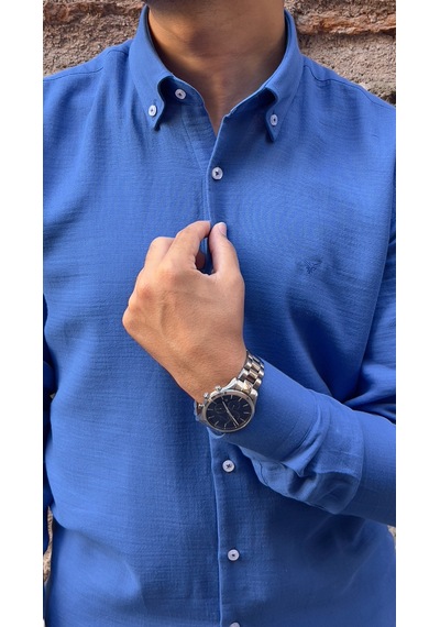 Slim Fit Uzun Kol Müslin Pamuk Rahat Nefes Alabilen Kumaştan Yaka Düğmeli Hediye Kutulu Erkek Gömlek Fs-004202 - Saks Mavi-2862 Slim Fit Uzun Kol Müslin Pamuk Rahat Nefes Alabilen Kumaştan Yaka Düğmeli Hediye Kutulu Erkek Gömlek Fs-004202 - Saks Mavi-2862