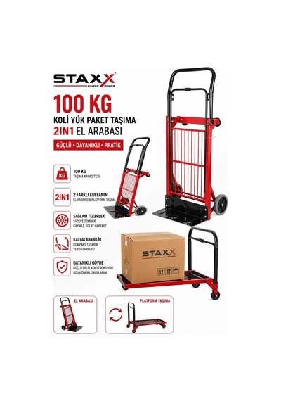 Staxx Ms410st 100kg Katlanır Koli Taşıma Arabası 2in1 Platform El Arabası Katlanabilir Yük Taşıma
