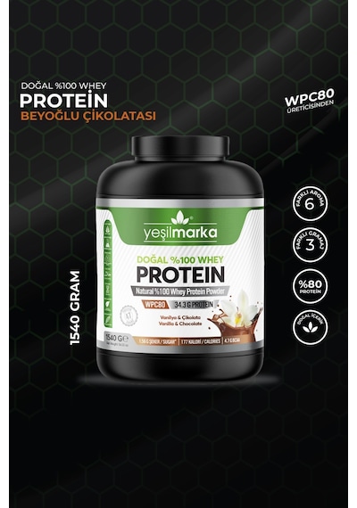 Yeşilmarka Doğal Whey Protein Tozu – Çikolata/Vanilya 1540 Gr