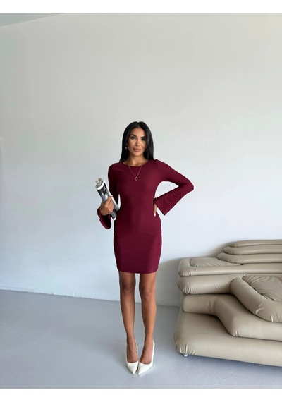 Kazax Prenses Kol Esnek Kumaş Elbise Bordo F2334 Bordo