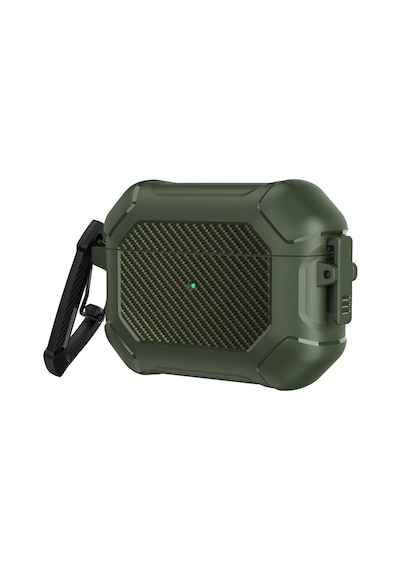 Apple Uyumlu AirPods Pro 3. Nesil İle Kılıf Kilitli Armor Tank Karbon Detaylı Difu Case Yeşil