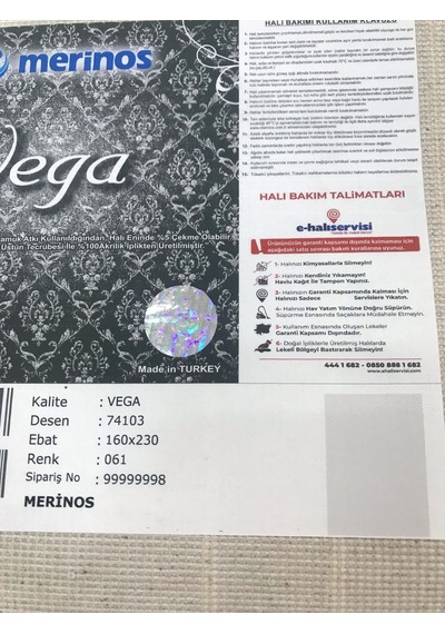 Merinos Halı Vega 74103 061 Serisi Akrilik Salon Oturma Yatak Odası Halısı Krem