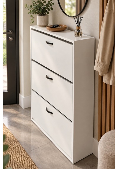 Sulorahome Düşer Kapaklı Beyaz Ayakkabılık 74 Cm