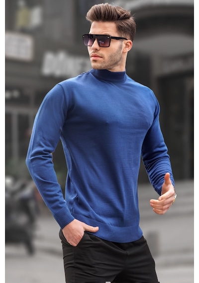 Madmext İndigo Slim Fit Yarım Balıkçı Yaka Erkek Triko Kazak 6343