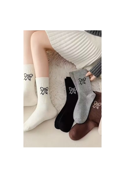 Hitit Socks Kadın 5 Çift Kalp Desenli Pamuklu Günlük Kullanıma Uygun Kolej Çorap Çok Renkli Asorti