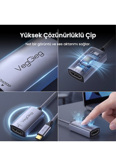 Veggieg Type-c To Hdmı 4k 60hz Ofc Bakır Çevirici Dönüştürücü Adaptör