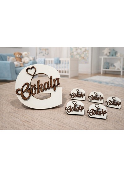 Designer Coupleee İsme Özel Ahşap Bebek Magneti Model 1