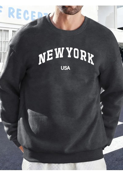 Startmore Tarzsokak New York Abd Baskılı Erkekler İçin O-yaka Moda Kazakları Polar Sonbahar Sweatshirt Sokak Günl Antrasit