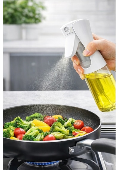 2'li Bambu Altlıklı Sprey Cam Yağdanlık - Airfryer Yağlık Fritöz Yağ Püskürtücü Beyaz 300 Ml Şeffaf