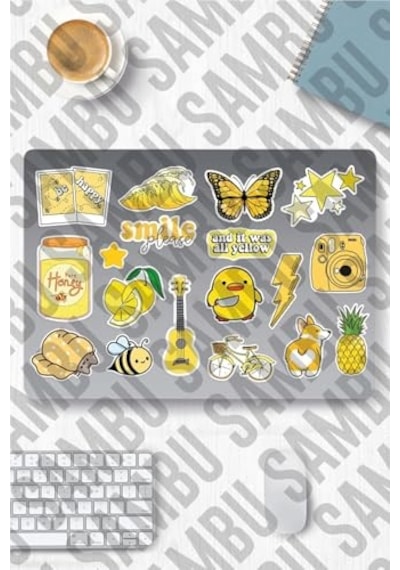Yellow Aesthetic Temalı Sticker Etiket Seti 1 - Sarı Sticker - Laptop Notebook Telefon Diğer
