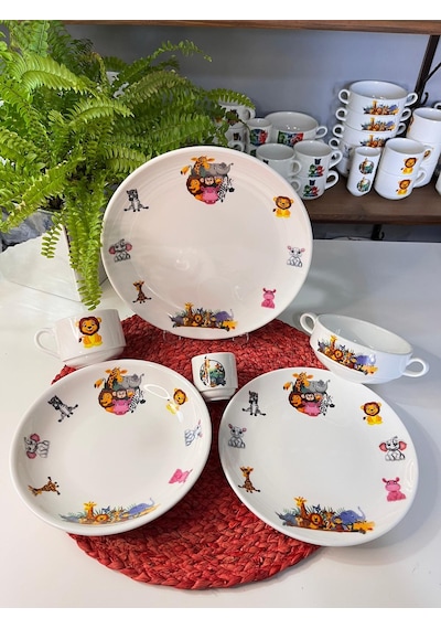 6 Parça Safari Hayvanlar Model Çocuk Bebek Yemek Takımı Beslenme Çok Renkli