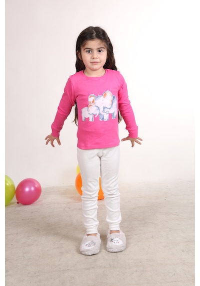 Teenyweenykids Fil Baskı Pijama Takımı Koyu Pembe Koyupembe