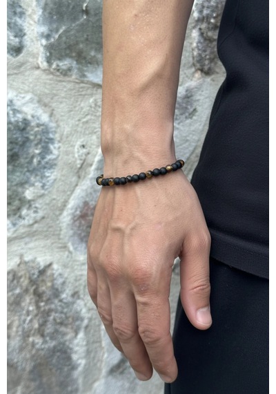 Erkek Kaplan Gözü Ve Oniks Doğal Taşlı 20 + 2 Cm Ayarlanabilir Çelik Bileklik Siyah - Kahverengi Erkek Kaplan Gözü Ve Oniks Doğal Taşlı 20 + 2 Cm Ayarlanabilir Çelik Bileklik Siyah - Kahverengi