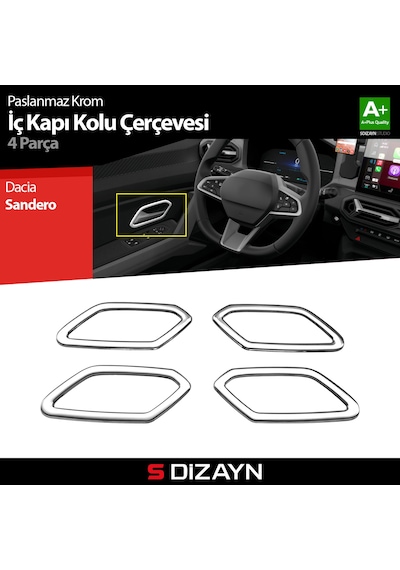 S-dizayn Dacia Sandero Krom İç Kapı Kolu Çerçevesi 4 Prç 2020 Üzeri A+ Kalite