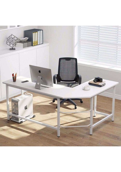 Zizuva Zizuva Tasarım Beyaz L Köşe Ev Ofis Metal Modern Çalışma Masası